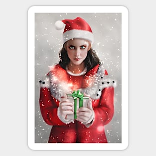 Beautiful Girl Portrait In Santa Claus Costume 2 Sticker